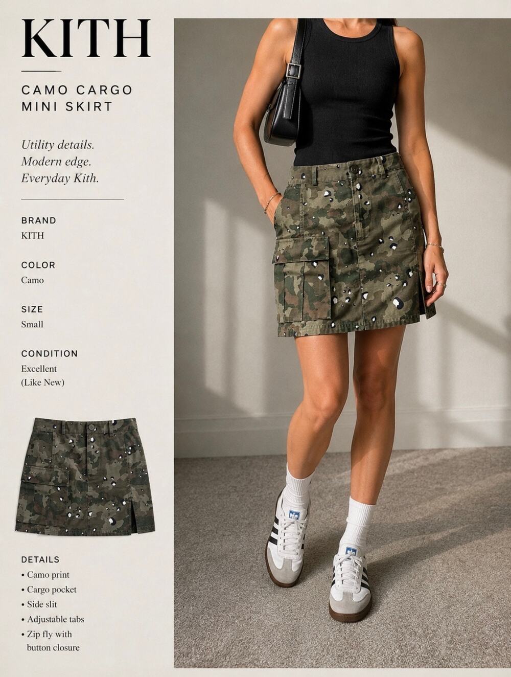 KITH Camo Cargo Mini Skirt XS Utility Pocket Military